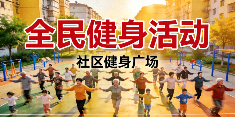 社区健身广场上做集体操的居民 - 全民健身活动热闹现场