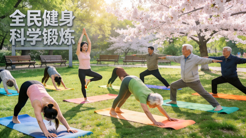 公园中练习瑜伽的市民 - 全民健身科学锻炼场景