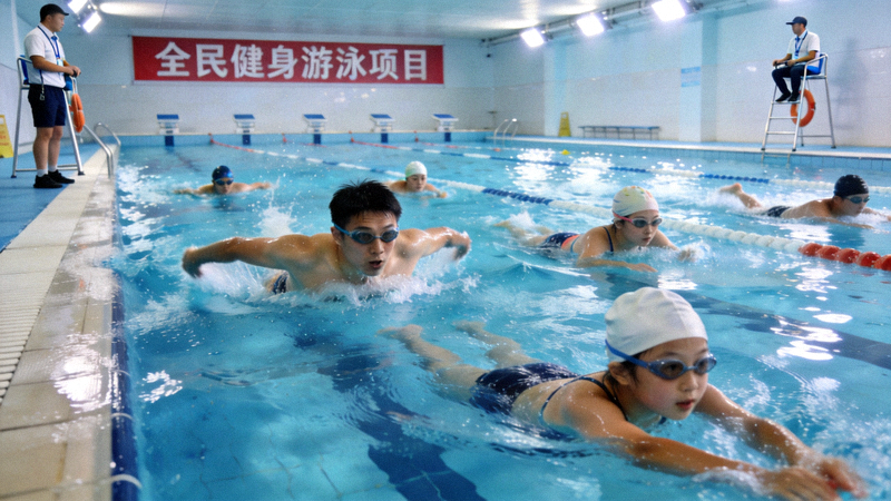 游泳馆内进行游泳锻炼的运动者 - 全民健身游泳项目