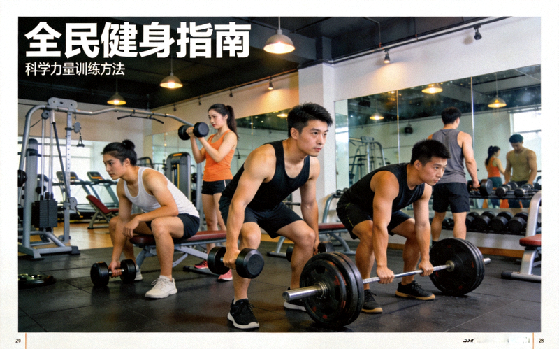全民健身指南专栏展示 - 健身房内健身爱好者进行力量训练
