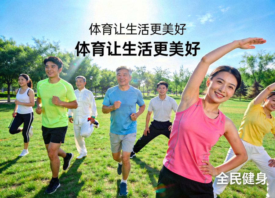 一群人在户外一起进行健身锻炼 - 体育让生活更美好主题配图