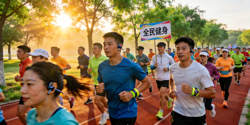 户外跑步爱好者集体晨跑 - 全民健身活动现场
