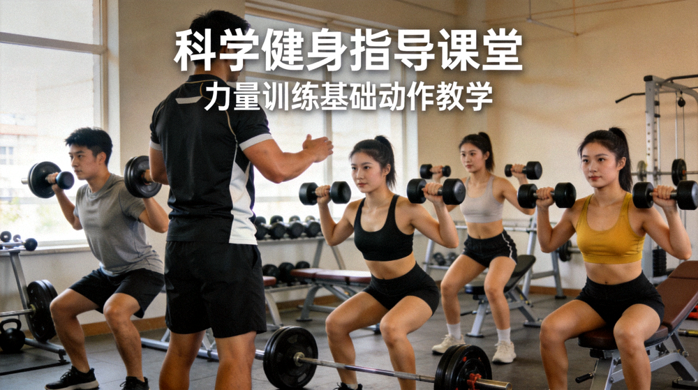 科学健身指导课堂 - 健身教练在室内指导学员进行力量训练