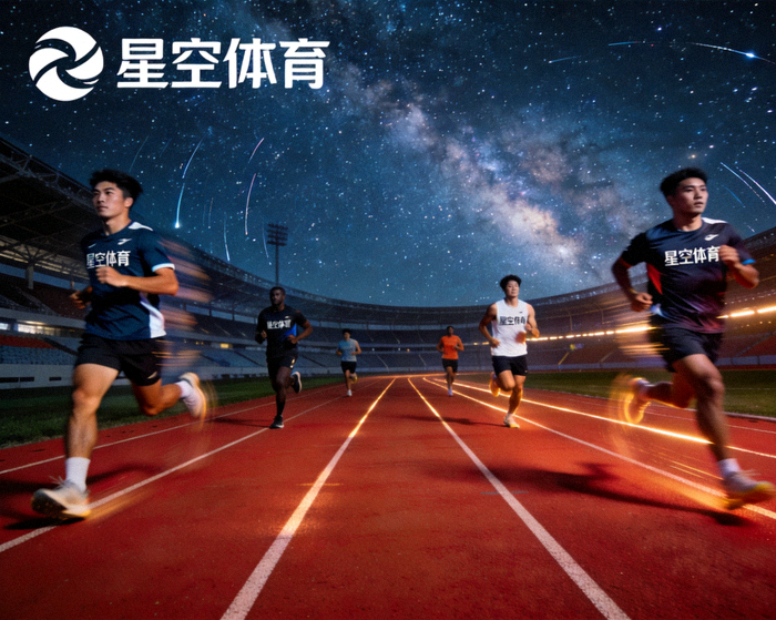 星空体育品牌形象配图 - 体育场跑道与运动员奔跑场景