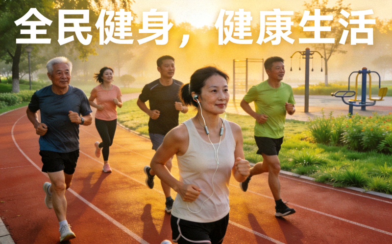 清晨公园中跑步的市民，展现全民健身新风尚